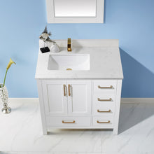 Load image into Gallery viewer, Vinnova Shannon 36&quot; Single Vanity in White and Composite Carrara White Stone Countertop With Mirror- Vinnova