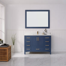 Load image into Gallery viewer, Vinnova Shannon 48&quot; Single Vanity in Royal Blue and Composite Carrara White Stone Countertop With Mirror- Vinnova