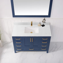 Load image into Gallery viewer, Vinnova Shannon 48&quot; Single Vanity in Royal Blue and Composite Carrara White Stone Countertop With Mirror- Vinnova