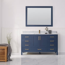 Load image into Gallery viewer, Vinnova Shannon 60&quot; Single Vanity in Royal Blue and Composite Carrara White Stone Countertop With Mirror- Vinnova