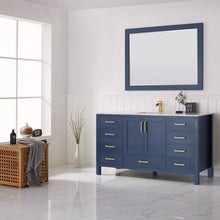 Load image into Gallery viewer, Vinnova Shannon 60&quot; Single Vanity in Royal Blue and Composite Carrara White Stone Countertop Without Mirror- Vinnova