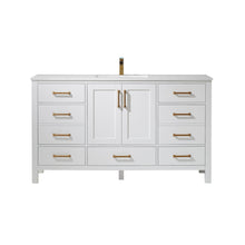 Load image into Gallery viewer, Vinnova Shannon 60&quot; Single Vanity in White and Composite Carrara White Stone Countertop Without Mirror- Vinnova