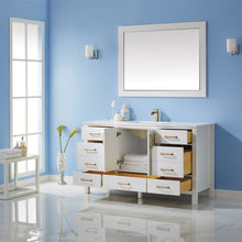 Load image into Gallery viewer, Vinnova Shannon 60&quot; Single Vanity in White and Composite Carrara White Stone Countertop Without Mirror- Vinnova