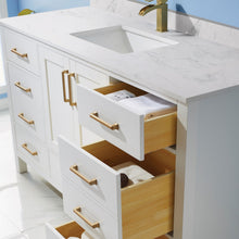 Load image into Gallery viewer, Vinnova Shannon 60&quot; Single Vanity in White and Composite Carrara White Stone Countertop With Mirror- Vinnova