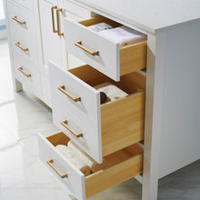 Load image into Gallery viewer, Vinnova Shannon 60&quot; Single Vanity in White and Composite Carrara White Stone Countertop Without Mirror- Vinnova