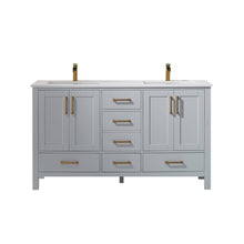 Load image into Gallery viewer, Vinnova Shannon 60&quot; Double Vanity in Paris Grey and Composite Carrara White Stone Countertop Without Mirror- Vinnova