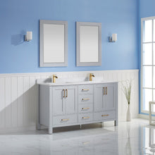 Load image into Gallery viewer, Vinnova Shannon 60&quot; Double Vanity in Paris Grey and Composite Carrara White Stone Countertop With Mirror- Vinnova