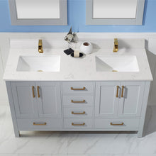 Load image into Gallery viewer, Vinnova Shannon 60&quot; Double Vanity in Paris Grey and Composite Carrara White Stone Countertop With Mirror- Vinnova