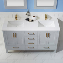 Load image into Gallery viewer, Vinnova Shannon 60&quot; Double Vanity in Paris Grey and Composite Carrara White Stone Countertop Without Mirror- Vinnova