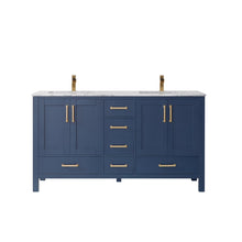 Load image into Gallery viewer, Vinnova Shannon 60&quot; Double Vanity in Royal Blue and Composite Carrara White Stone Countertop Without Mirror- Vinnova