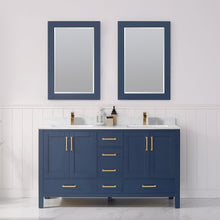 Load image into Gallery viewer, Vinnova Shannon 60&quot; Double Vanity in Royal Blue and Composite Carrara White Stone Countertop With Mirror- Vinnova