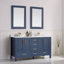 Load image into Gallery viewer, Vinnova Shannon 60&quot; Double Vanity in Royal Blue and Composite Carrara White Stone Countertop With Mirror- Vinnova