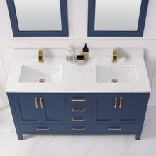 Load image into Gallery viewer, Vinnova Shannon 60&quot; Double Vanity in Royal Blue and Composite Carrara White Stone Countertop With Mirror- Vinnova