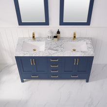 Load image into Gallery viewer, Vinnova Shannon 60&quot; Double Vanity in Royal Blue and Composite Carrara White Stone Countertop Without Mirror- Vinnova