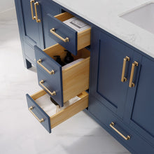 Load image into Gallery viewer, Vinnova Shannon 60&quot; Double Vanity in Royal Blue and Composite Carrara White Stone Countertop With Mirror- Vinnova