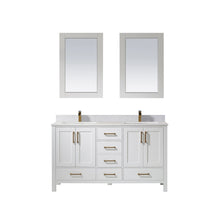 Load image into Gallery viewer, Vinnova Shannon 60&quot; Double Vanity in White and Composite Carrara White Stone Countertop With Mirror- Vinnova
