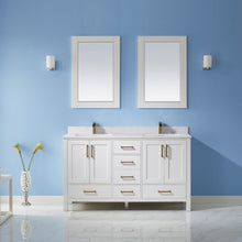 Load image into Gallery viewer, Vinnova Shannon 60&quot; Double Vanity in White and Composite Carrara White Stone Countertop With Mirror- Vinnova