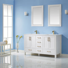 Load image into Gallery viewer, Vinnova Shannon 60&quot; Double Vanity in White and Composite Carrara White Stone Countertop Without Mirror- Vinnova
