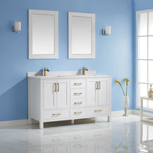 Load image into Gallery viewer, Vinnova Shannon 60&quot; Double Vanity in White and Composite Carrara White Stone Countertop With Mirror- Vinnova