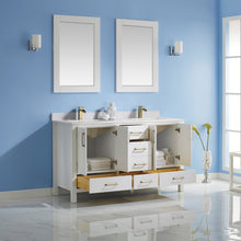 Load image into Gallery viewer, Vinnova Shannon 60&quot; Double Vanity in White and Composite Carrara White Stone Countertop With Mirror- Vinnova