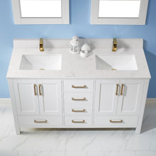 Load image into Gallery viewer, Vinnova Shannon 60&quot; Double Vanity in White and Composite Carrara White Stone Countertop With Mirror- Vinnova