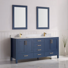 Load image into Gallery viewer, Vinnova Shannon 72&quot; Double Vanity in Royal Blue and Composite Carrara White Stone Countertop With Mirror- Vinnova