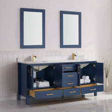 Load image into Gallery viewer, Vinnova Shannon 72&quot; Double Vanity in Royal Blue and Composite Carrara White Stone Countertop With Mirror- Vinnova