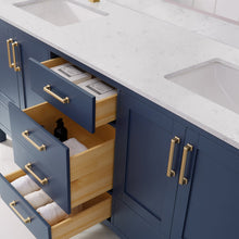 Load image into Gallery viewer, Vinnova Shannon 72&quot; Double Vanity in Royal Blue and Composite Carrara White Stone Countertop With Mirror- Vinnova