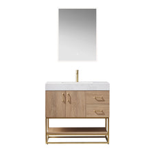 Load image into Gallery viewer, Vinnova Alistair 36&quot; Single Vanity in North American Oak with White Grain Stone Countertop With Mirror- Vinnova