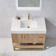 Load image into Gallery viewer, Vinnova Alistair 36&quot; Single Vanity in North American Oak with White Grain Stone Countertop With Mirror- Vinnova