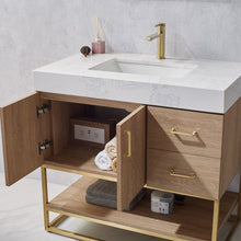 Load image into Gallery viewer, Vinnova Alistair 36&quot; Single Vanity in North American Oak with White Grain Stone Countertop With Mirror- Vinnova