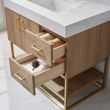 Load image into Gallery viewer, Vinnova Alistair 36&quot; Single Vanity in North American Oak with White Grain Stone Countertop With Mirror- Vinnova