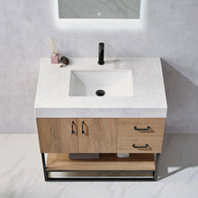 Load image into Gallery viewer, Vinnova Alistair 36B&quot; Single Vanity in North American Oak with White Grain Stone Countertop With Mirror- Vinnova