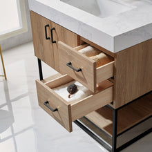 Load image into Gallery viewer, Vinnova Alistair 36B&quot; Single Vanity in North American Oak with White Grain Stone Countertop With Mirror- Vinnova
