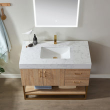 Load image into Gallery viewer, Vinnova Alistair 42&quot; Single Vanity in North American Oak with White Grain Stone Countertop With Mirror- Vinnova