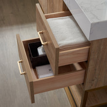 Load image into Gallery viewer, Vinnova Alistair 42&quot; Single Vanity in North American Oak with White Grain Stone Countertop With Mirror- Vinnova