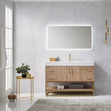Load image into Gallery viewer, Vinnova Alistair 48&quot; Single Vanity in North American Oak with White Grain Stone Countertop With Mirror- Vinnova