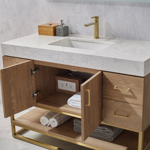 Load image into Gallery viewer, Vinnova Alistair 48&quot; Single Vanity in North American Oak with White Grain Stone Countertop With Mirror- Vinnova