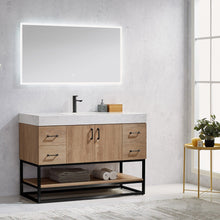 Load image into Gallery viewer, Vinnova Alistair 48B&quot; Single Vanity in North American Oak with White Grain Stone Countertop With Mirror- Vinnova