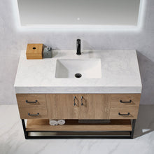 Load image into Gallery viewer, Vinnova Alistair 48B&quot; Single Vanity in North American Oak with White Grain Stone Countertop With Mirror- Vinnova