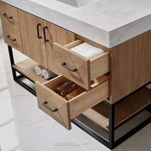 Load image into Gallery viewer, Vinnova Alistair 48B&quot; Single Vanity in North American Oak with White Grain Stone Countertop With Mirror- Vinnova