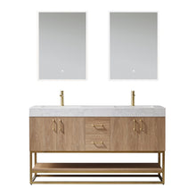 Load image into Gallery viewer, Vinnova Alistair 60&quot; Double Vanity in North American Oak with White Grain Stone Countertop With Mirror- Vinnova