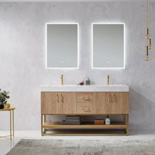 Load image into Gallery viewer, Vinnova Alistair 60&quot; Double Vanity in North American Oak with White Grain Stone Countertop With Mirror- Vinnova