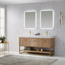 Load image into Gallery viewer, Vinnova Alistair 60&quot; Double Vanity in North American Oak with White Grain Stone Countertop With Mirror- Vinnova