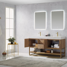 Load image into Gallery viewer, Vinnova Alistair 60&quot; Double Vanity in North American Oak with White Grain Stone Countertop With Mirror- Vinnova