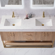 Load image into Gallery viewer, Vinnova Alistair 60&quot; Double Vanity in North American Oak with White Grain Stone Countertop With Mirror- Vinnova