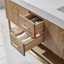 Load image into Gallery viewer, Vinnova Alistair 60&quot; Double Vanity in North American Oak with White Grain Stone Countertop With Mirror- Vinnova