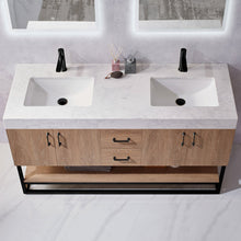 Load image into Gallery viewer, Vinnova Alistair 60B&quot; Double Vanity in North American Oak with White Grain Stone Countertop With Mirror- Vinnova