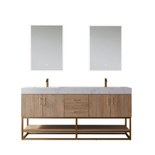 Load image into Gallery viewer, Vinnova Alistair 72&quot; Double Vanity in North American Oak with White Grain Stone Countertop With Mirror- Vinnova