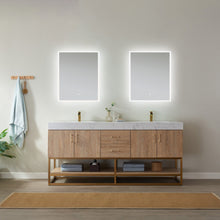 Load image into Gallery viewer, Vinnova Alistair 72&quot; Double Vanity in North American Oak with White Grain Stone Countertop With Mirror- Vinnova
